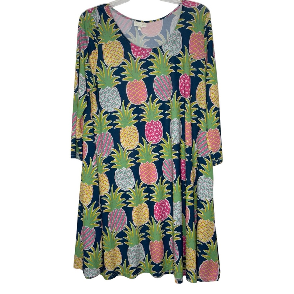 Simply Southern multicolor Pineapple print Dress  Coverup 3/4 Sleeves Size XXL